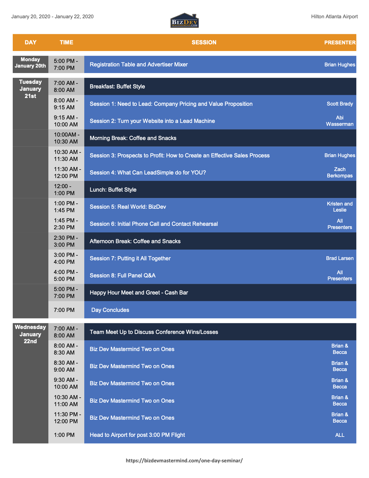 BizDev Mastermind Seminar 2020 Events